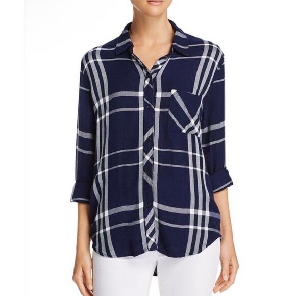 Rails Tops - Rails Hunter Navy Blue & White Plaid Button Front Shirt Size M
